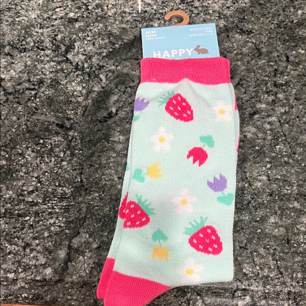 Strawberry Pattern Socks - Pink and Green